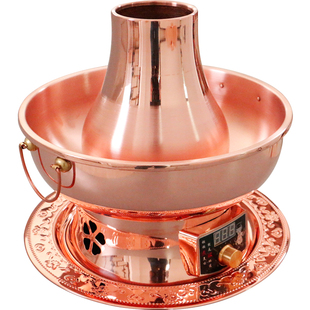 佟记紫铜铜火锅家用插电电碳两用加厚纯铜老式老北京鸳鸯铜锅木炭