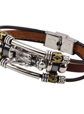 龙头真皮韩版钛钢霸气风复古手环