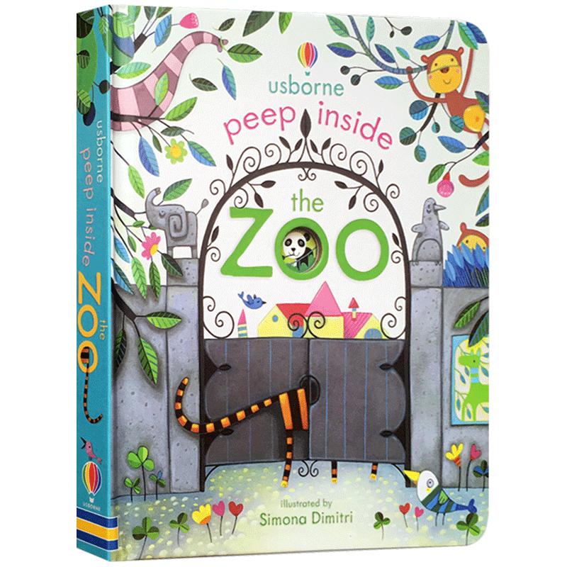 送音频英文原版Peep Inside The Zoo 偷偷看里面系列 动物园 Usborne 儿童启蒙纸板翻翻书 边玩边学 洞洞书儿童玩具书英语入门启蒙