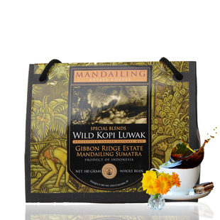 新鲜包邮!豆印尼黄金曼特宁麝香猫屎精选咖啡豆100g手提原装礼盒
