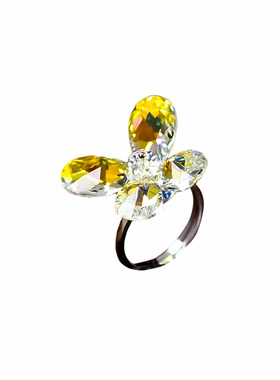 蝴蝶戒指纯银纯银水晶元素日韩风