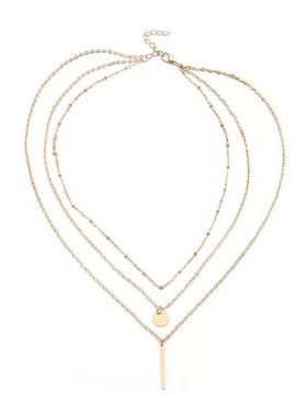 金属条亮片多层短款铜珠链新品