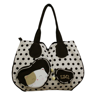 ESQ纯棉布包爱心猫咪单肩包大