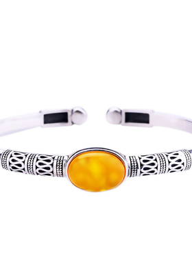 s925手镯琥珀绿松石diy银托10*14