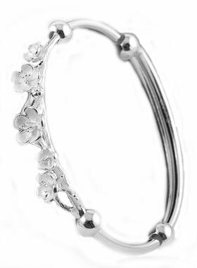 990足银纯银手镯女韩国烂漫伸缩