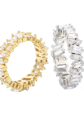 欧美风不规则长方形排钻超闪戒指