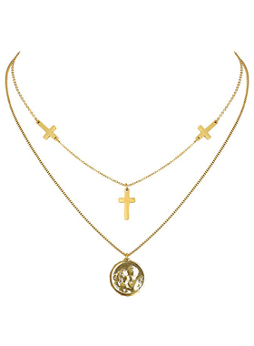 纯银双层叠戴金币防过敏锁骨链