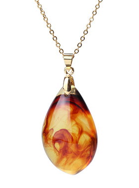 复古高级感琥珀水滴锁骨项链女短款18K金链保色蜜蜡吊坠气质颈链