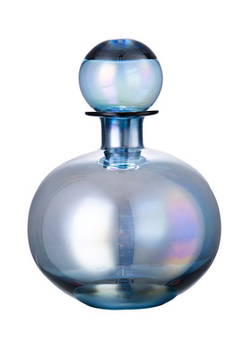 DECO北欧极简风蓝色玻璃花瓶插花球形创意花器样板房软装玻璃摆件