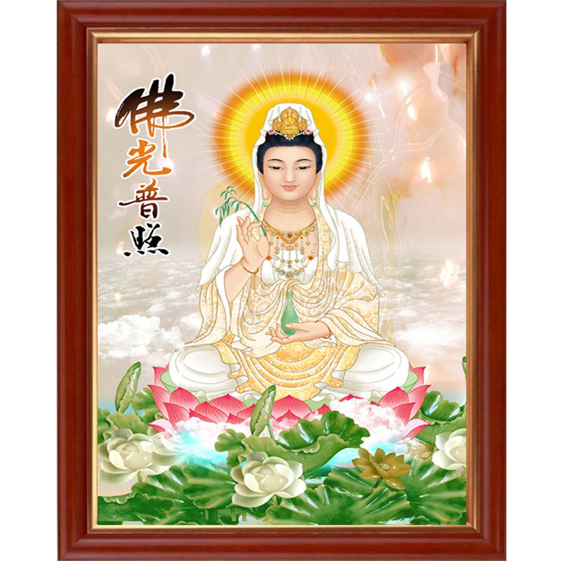 5d钻石画2021新款满钻送子坐莲观音菩萨十字绣佛像佛系列玄关竖版
