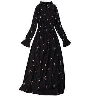 连衣裙女冬季加绒碎花法式打底裙子微胖独特富家千金感长裙高个子