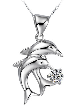 沁缘海豚之恋925女士项坠银项链