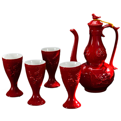 陶瓷中式复古仿古装饰高脚杯酒杯