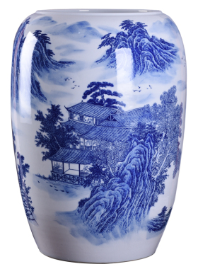 景德镇陶瓷青花瓷卷轴落地花瓶