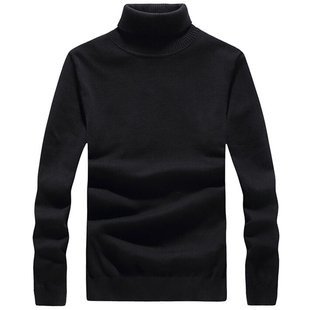 纯白色高领毛衣男士修身打底衫青少年加绒加厚款秋冬季翻领羊毛衫