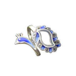 诚信珠宝 925纯银景泰蓝戒指空托 戒托戒指托镶蜜蜡掐丝珐琅7*12