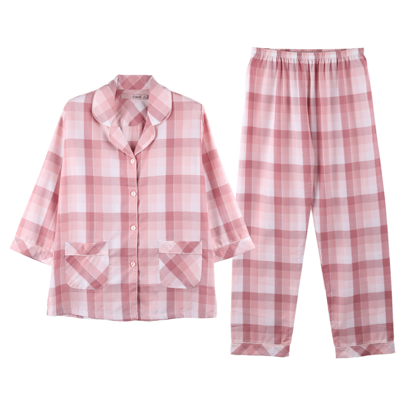 达尔丽男女七分开扣梭织棉家居服
