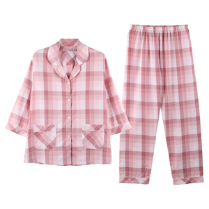 达尔丽男女七分开扣梭织棉家居服