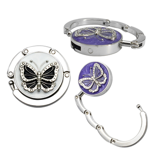 圆形水钻蝴蝶挂钩餐桌边手提袋挂包钩女士金属折叠挂包器桌边挂钩