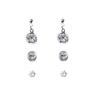 流行饰觉 S925银针三对一套单个锆石耳钉耳环日韩时尚百搭耳饰女