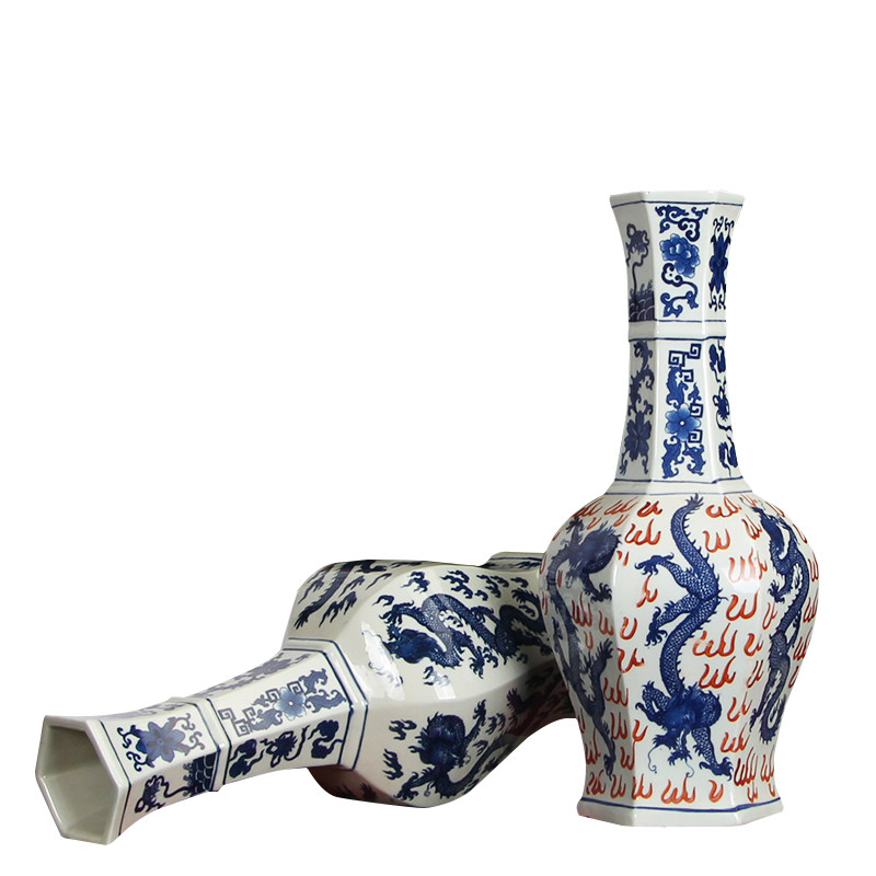景德镇陶瓷器 高端中式明清古典青花花瓶仿古龙纹摆件 玄关博古架
