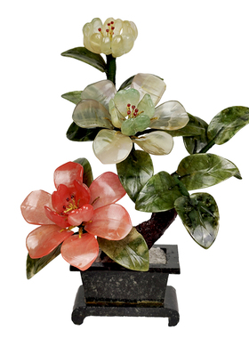 玉石牡丹花盆景摆件玉器工艺品