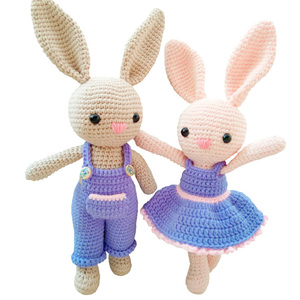 钩针diy材料包毛线编织玩偶娃娃钩针编织diy手工长耳兔有视频教程