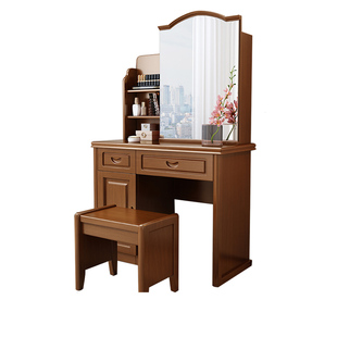 新中式梳妆台小户型迷你卧室化妆桌简约经济型多功能实木组装现代