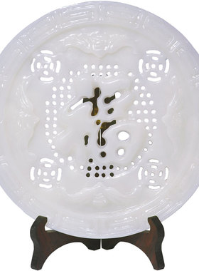 天然玉石平安扣摆件福镂空雕刻玉壁家居客厅玄关办公室摆设装饰品