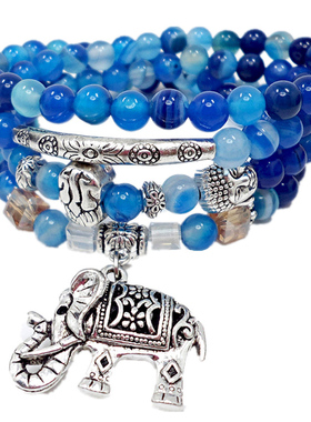 碧玺复古风多层蓝纹大象水晶手链