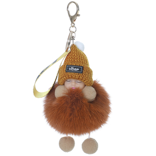 真狐狸毛毛球挂件睡眠娃娃可爱小娃娃包包挂件毛绒配饰品车钥匙扣