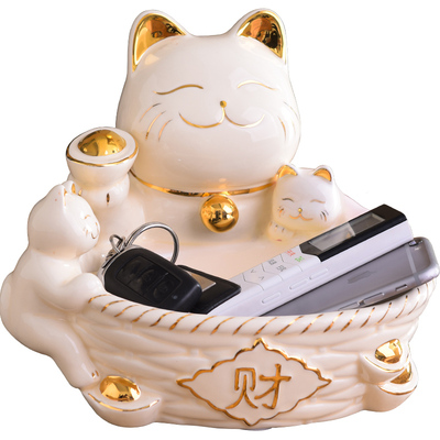 钥匙盘桌面创意风招财猫收纳盒
