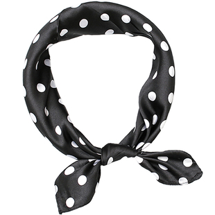 复古春秋韩国百搭点点小丝巾小方巾女士黑白波点装饰围巾潮品