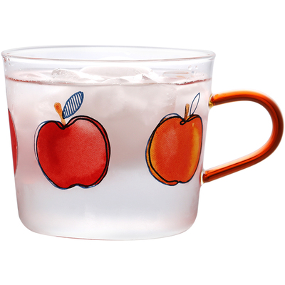 蓝莲花带把梨子苹果高硼硅玻璃杯