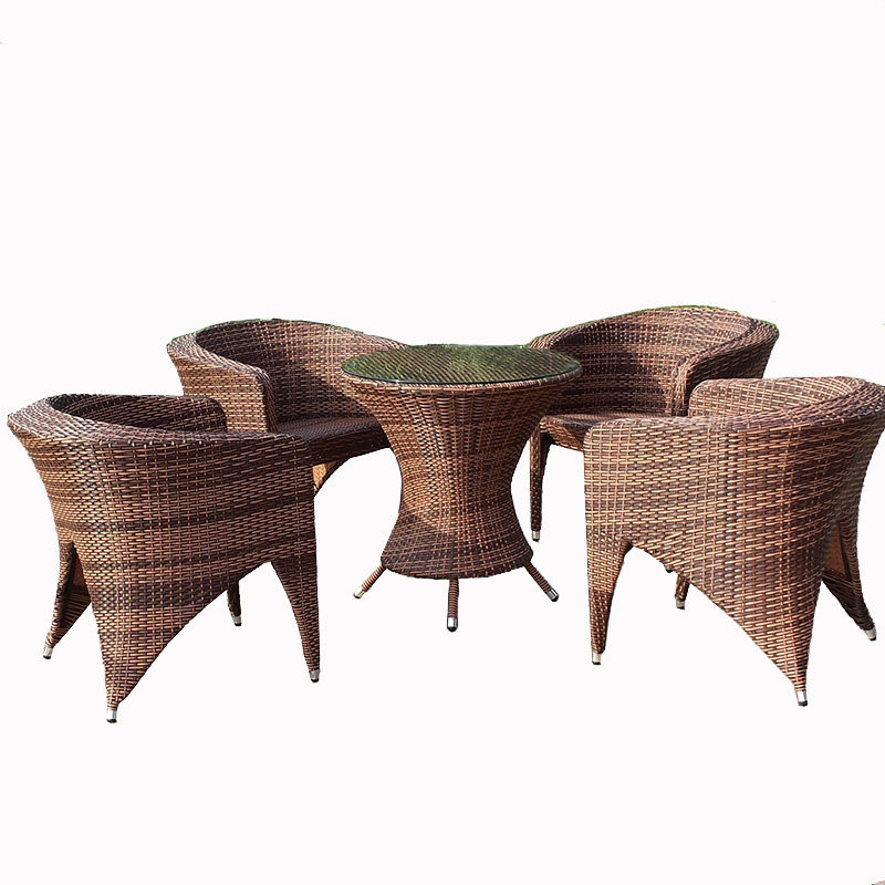 户外藤椅组合 阳台室外花园庭院露天别墅休闲仿藤桌椅茶几五件套