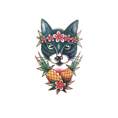 原创黑猫太郎oldschool纹身贴