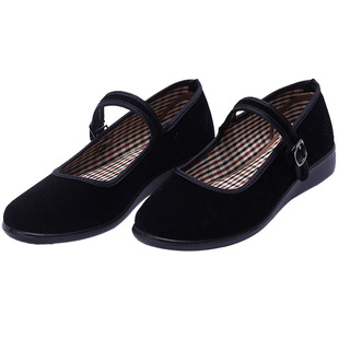 山东鲁泰布鞋女老北京布鞋女礼仪鞋平绒黑色工作鞋酒店广场舞布鞋