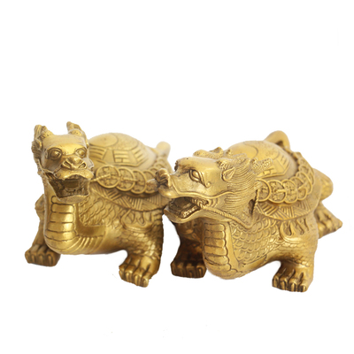 铜八卦龙头龟摆件一对装饰品家居