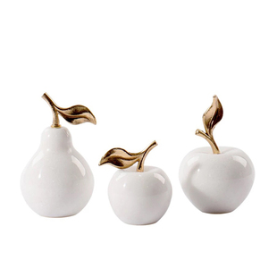 北欧样板间白色大理石苹果梨子摆件现代简约家居创意水果软装饰品