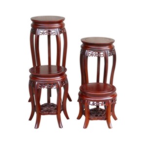 多层中式实木花架客厅落地榆木质花架圆形雕花花盆架花几整装