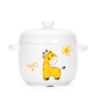 陶瓷家用双盖炖盅燕窝隔水炖罐蒸蛋羹碗养生可爱长颈鹿大中小炖罐