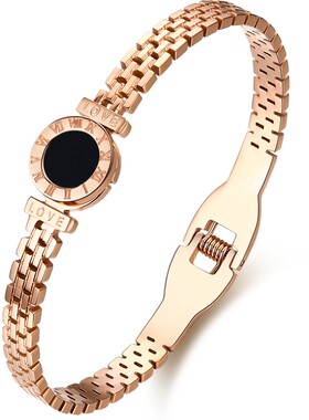 钛钢罗马时尚风韩国18k玫瑰金