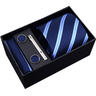 男士正装商务领带五件套装 8cm条纹蓝色黑色新郎结婚红色职业上班
