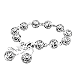 925纯银手链镀白金玲珑球坠 韩国版女款 甜美可爱圆球镂空球手链