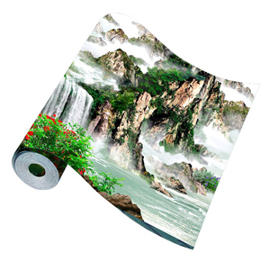 一帆风顺山水风景画中式自粘墙贴大型壁画客厅电视背景墙贴画墙纸