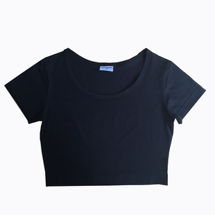 纯色棉超短款紧身内搭半截打底衫短袖t恤女U领半身露背上衣瑜珈夏