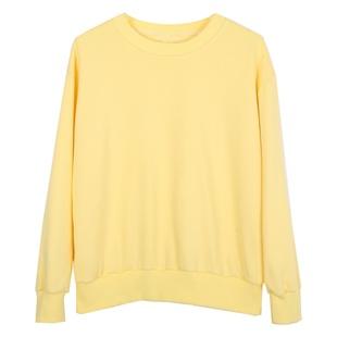 2025秋季多巴胺穿搭奶黄色卫衣外套女韩系圆领无帽显白鹅黄色上衣