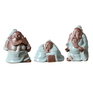 创意陶瓷茶宠摆件三国人物刘关张精品哥窑茶玩摆设装饰品茶台配件