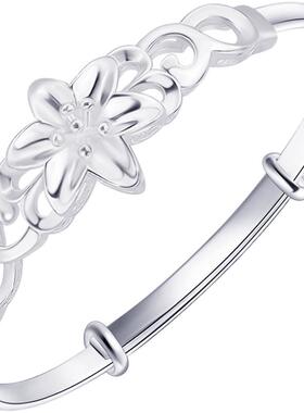 镂空日韩风雕花礼物银手镯送女友