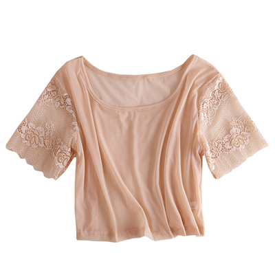露脐纱衣半截蕾丝紧身短袖t恤